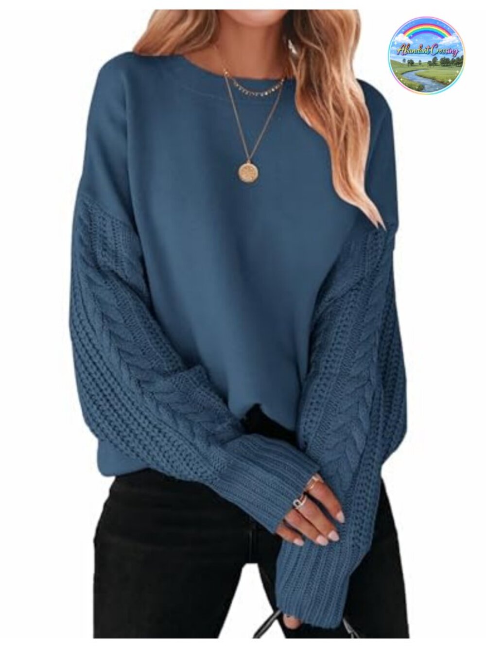 Cable Knit Oversized Tunic Sweater Pullover Long Sleeve Crew Neck